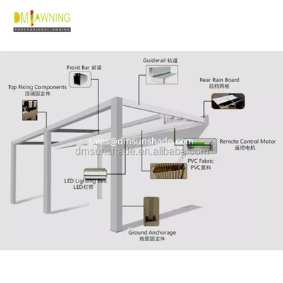 Sunshade Pergola Awning Kits Patio Rain Cover Roof PVC With LED Lights
